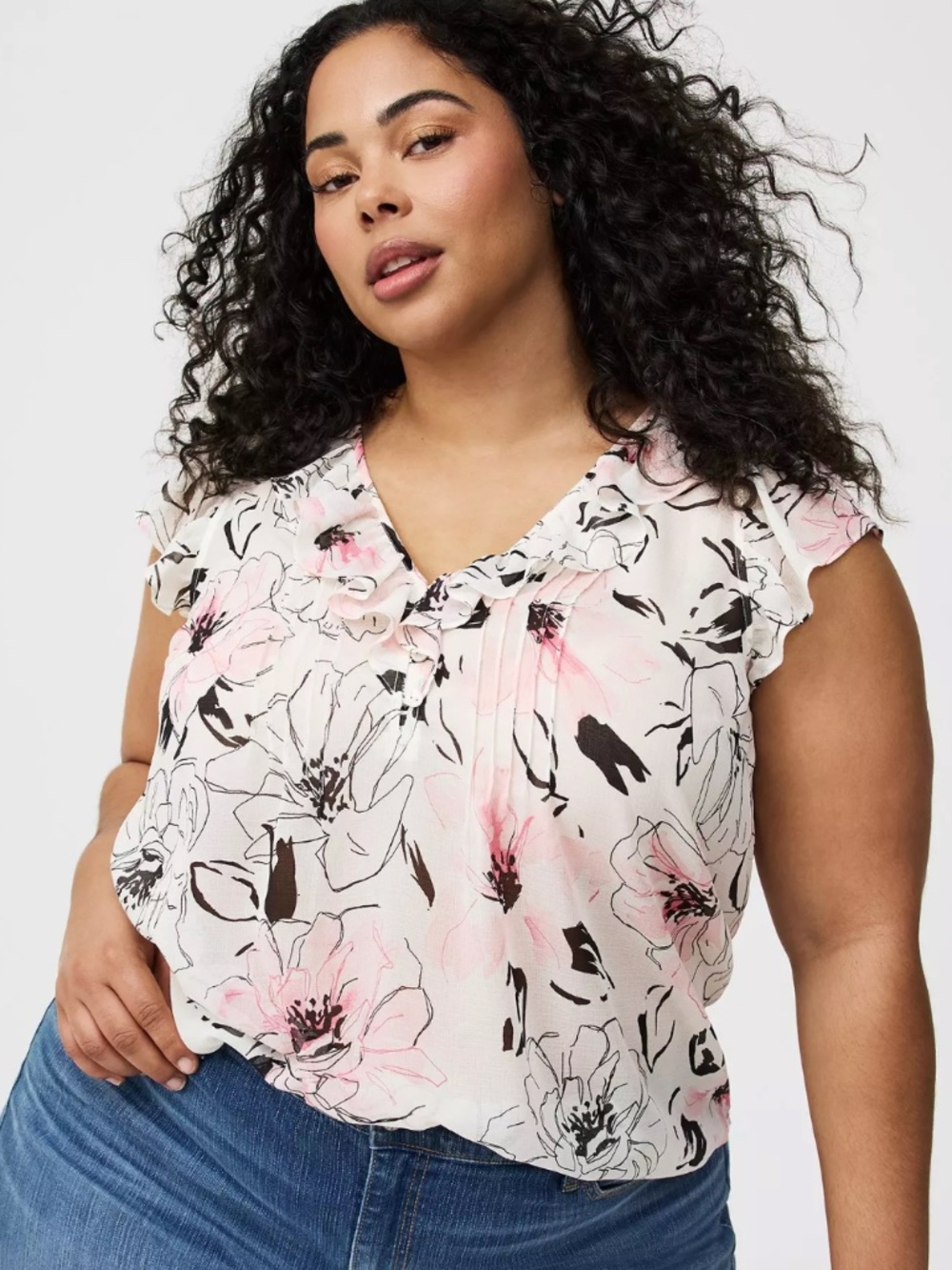 TORRID | Ruffle Flutter Sleeve Top | Sz: 3X | Color(s): White/Black/Pink